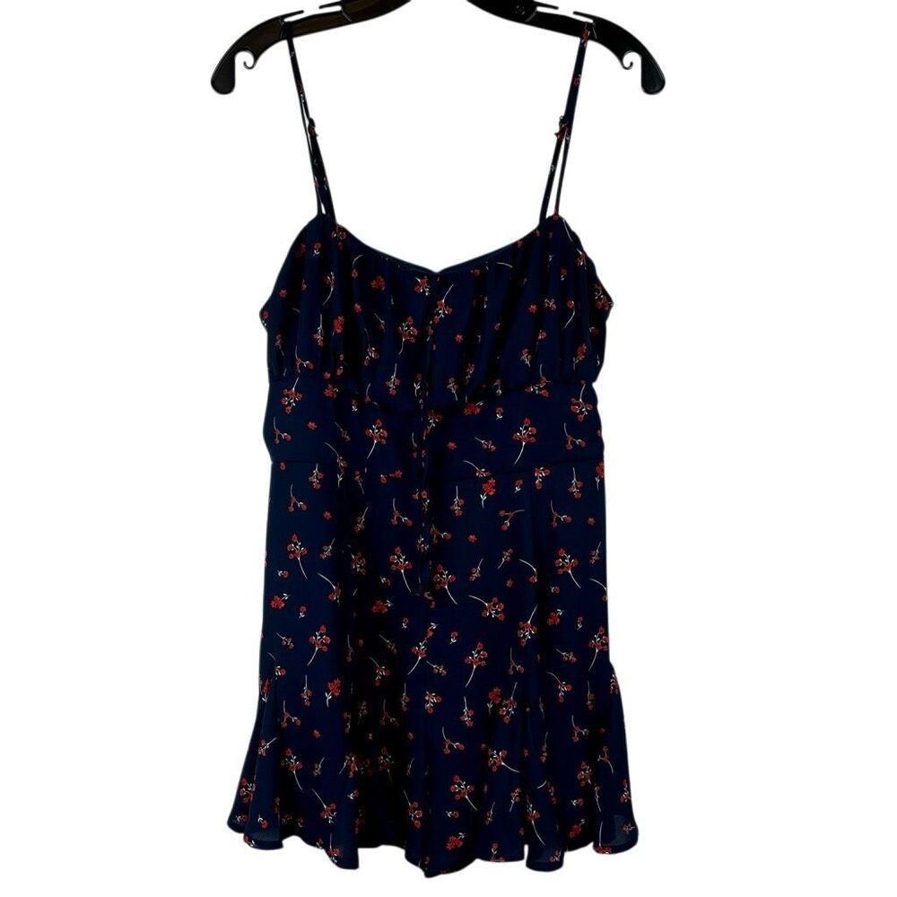 Blue Rain Navy Red Floral Print Spaghetti Strap Mini Romper Large